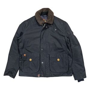 Barbour Column Wax Sherpa Fleece Navy Blue Quilted Jacket Mens Large
